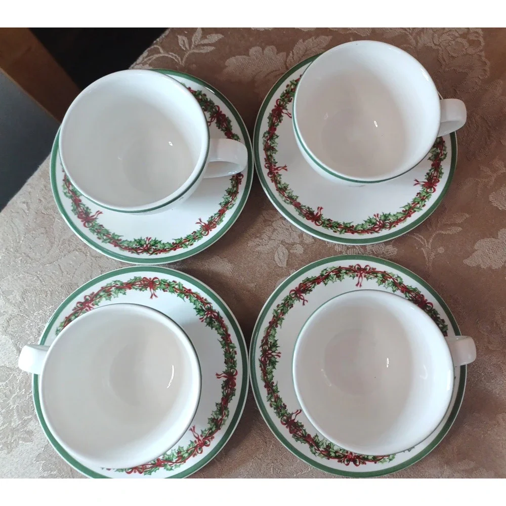Christopher Radko Traditions Holiday Christmas Celebrations 4 Cup & Saucer Sets